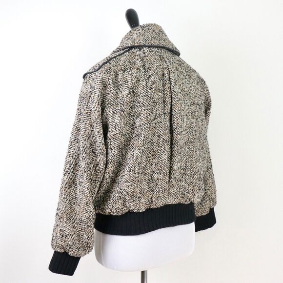 Joie Size S Reille Cotton Wool Blend Bomber Jacket Tweed Caviar Tan - Picture 4 of 11